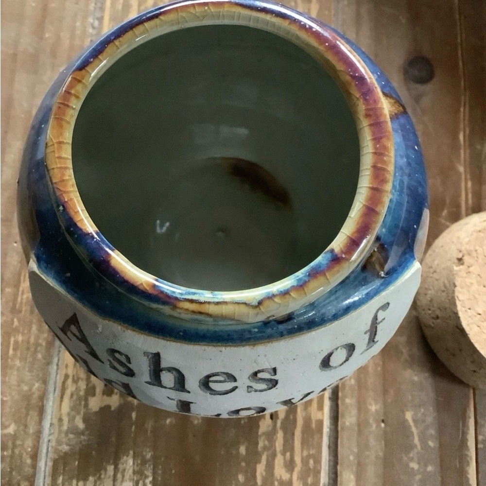 Ceramic Jar with Cork Lid - Blue and Brown - Picture 3 of 5